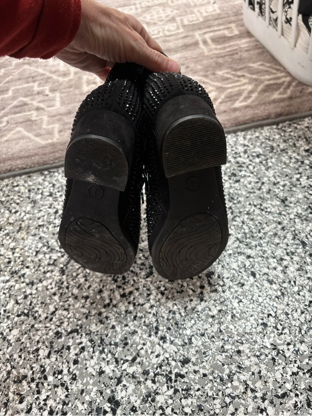 art class Black Rhinestone Knit Ankle Boots for Kids